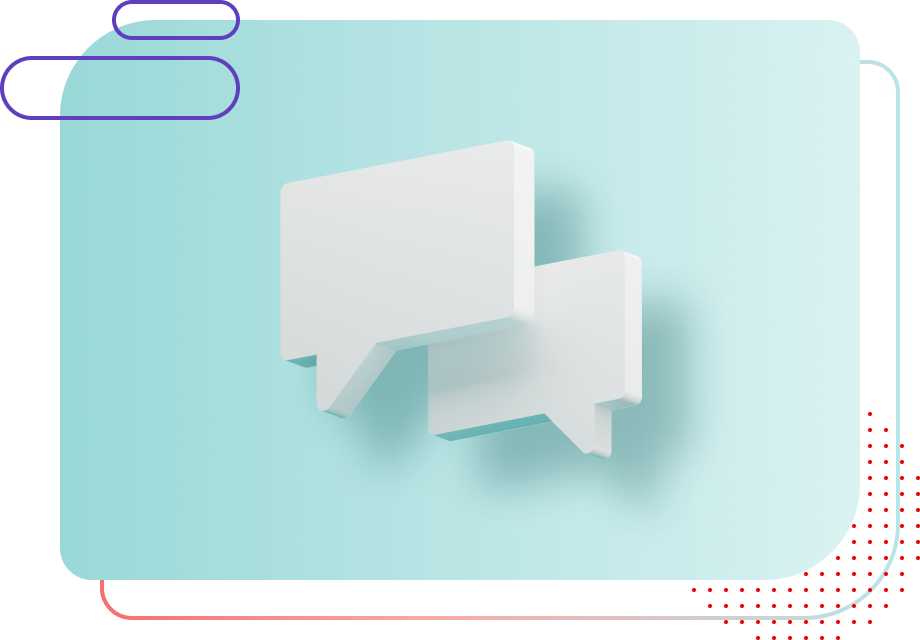 Opposing speech bubbled on a teal background